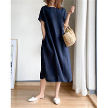 Load image into Gallery viewer, Cotton and linen solid color plus size dress women&#39;s summer loose Japanese mid-length skirt women