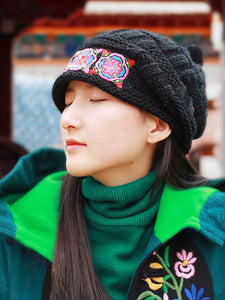 Ethnic style hat vintage Chinese style beanie knitted hat travel hat woman