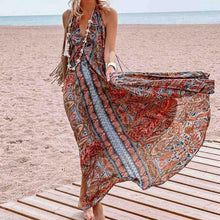 Load image into Gallery viewer, Printed neck V-neck Bohemian dress