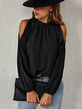 Load image into Gallery viewer, New women's net color ruffle round neck, long sleeves, creased pleats, off-the-shoulder fashion blouse