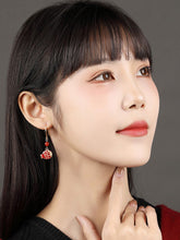 Load image into Gallery viewer, Antique Red Earrings with Cheongsam Retro Temperament Joker Jade Sterling Silver Ethnic Vintage Style Earrings