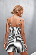 Load image into Gallery viewer, Sexy V-neck striped slipper jumpsuit woman