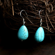 Load image into Gallery viewer, Original Handmade Turquoise Earrings National Style Silver Hook Earrings Fashion Personality Earrings Retro Palace Water Drop Earrings