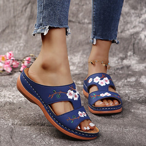Flip flops women's summer wedge heel platform sandals embroidered women's sandals