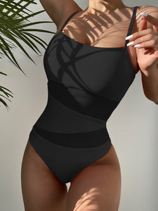 One Piece Swimsuit Solid Color Bikini Cutout Swimsuit Mesh