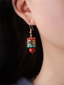 Nepal exotic earrings Tibetan ethnic style online celebrity temperament Joker earrings retro niche show face thin earrings.