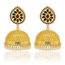 Load image into Gallery viewer, New Nepalese National Style Gold-plated Earrings Bell Pearl Earrings Inlaid with Colored Diamond Palace Retro Earrings