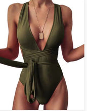Load image into Gallery viewer, Women&#39;s One Piece Swimsuit Solid Color Lace Up Sexy Deep V Backless One Piece Swimsuit
