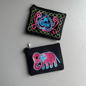 Nepali Hand-embroidered Suede Ethnic Style Mini Coin Purse Pocket Card Bag Short Fabric Coin Bag