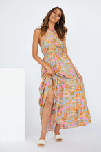 Load image into Gallery viewer, New women&#39;s sexy lace-up halterneck split print resort dress