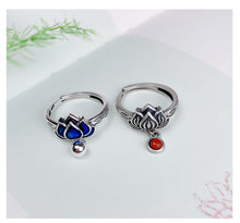 Load image into Gallery viewer, National Cloisonne Lotus S925 Sterling Silver Ring Female Index Finger Ring Niche Design Sense Adjustable Female Ring