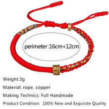 Load image into Gallery viewer, Tibetan style bracelet hand-woven diamond knot red rope bracelet six-character mantra copper pearl red bracelet