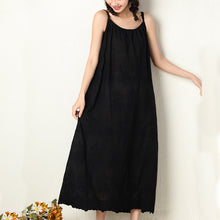 Load image into Gallery viewer, Solid color dress embroidered loose waist suspender bottom cotton linen maxi skirt