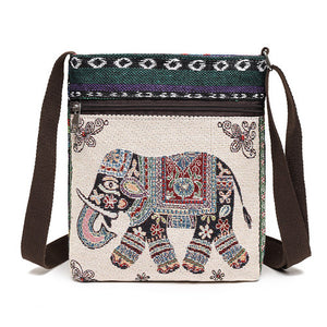 Women's Crossbody Shoulder Bag Canvas Bag Thai Ethnic Style Embroidery Cute Fashion Lady's Mobile Phone Bag Shoulder Bag