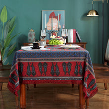 Load image into Gallery viewer, Bohemian cotton and linen printing table linen large pepper home coffee table red tassel rectangular tablecloth