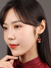 Load image into Gallery viewer, Red earrings antique rabbit earrings with cheongsam retro sterling silver ethnic earrings