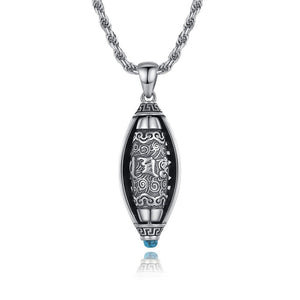 S925 Sterling Silver Lucky Transfer Six Words Turquoise Nine Eyes Beads Pendant Necklace