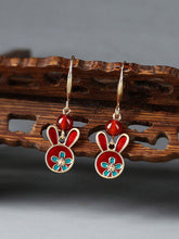 Load image into Gallery viewer, Red earrings antique rabbit earrings with cheongsam retro sterling silver ethnic earrings
