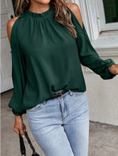 Load image into Gallery viewer, New women's net color ruffle round neck, long sleeves, creased pleats, off-the-shoulder fashion blouse