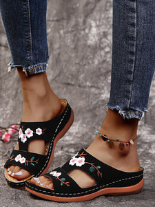 Flip flops women's summer wedge heel platform sandals embroidered women's sandals