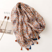 Load image into Gallery viewer, Vintage ethnic style cotton linen scarf women's geometric floral fringe shawl woman