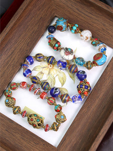 Original design retro Nepal ancient method Tibetan beads transfer beads glass bracelet