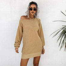 Load image into Gallery viewer, Autumn/winter casual off-the-shoulder lantern sleeve knitted sweater dress
