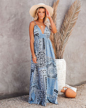 Load image into Gallery viewer, Women's vintage resort literary print slip backless midi dress