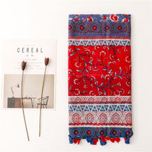Load image into Gallery viewer, Ethnic Style Soft Cotton Hemp Handle Scarf Red Blue Small Broken Flower Decoration Sunscreen Shawl Silk Scarf Woman