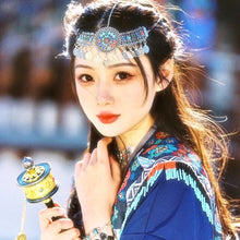 Load image into Gallery viewer, Forehead Ornament Tibetan Costume Antique Minority Exotic Headdress Forehead Ornament Hearwear Hair Ornament Bracelet and Earrings