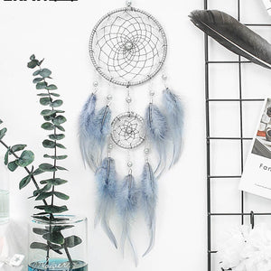 Original silver gray dream catcher 2 ring Indian feather hanging art gifts to bestie friends creative valentine's day gifts