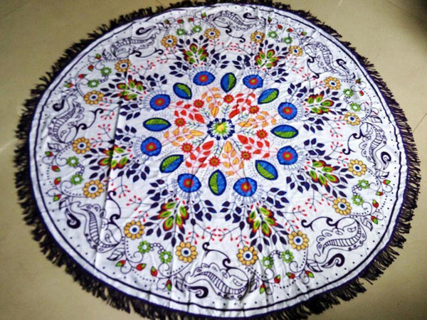 Attractive Bohemia Floral Round Shawl Beach Towel Mat