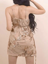 Load image into Gallery viewer, Fashion Sequins Mesh Gauze Waist Slim Fit Adjustable Shoulder Strap Mini Dress