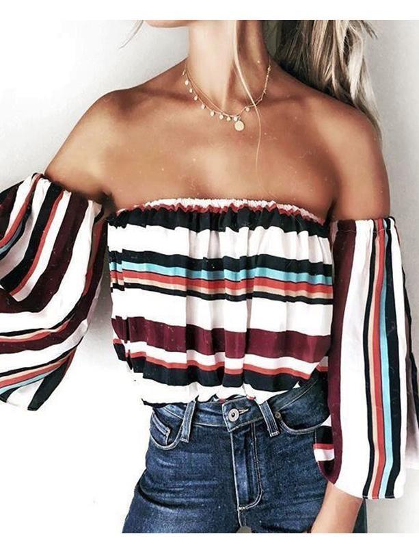 Sexy Off The Shoulder Five-Point Sleeves Tops T-Shirt