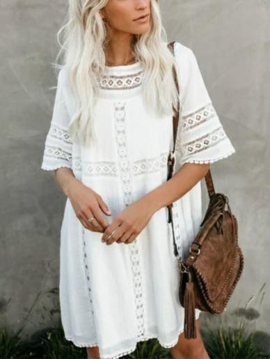 Wrinkled Cloth Lace Loose Beach Mini Dress