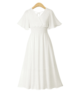 Chiffon V Neck Short Sleeve Summer Beach Dress