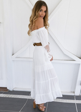 Load image into Gallery viewer, White Off Shoulder Long Sleeve Maxi Dress