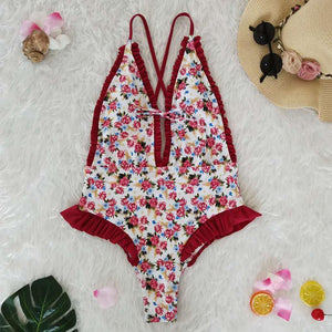 Sweet Print Floral Ins Style One Piece Swimsuit