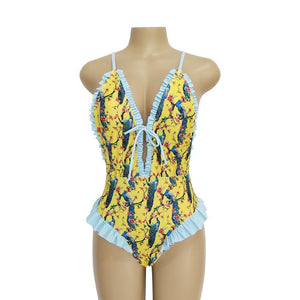 Sweet Print Floral Ins Style One Piece Swimsuit