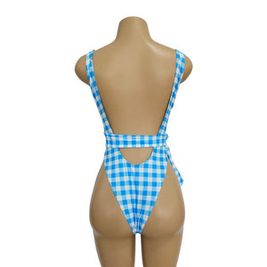 Blue Plaid Ins Style One Piece Swimsuit