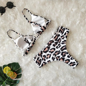 Two Colors Leopard High Waist Ladies Bikini Two-piece