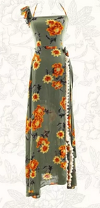 Bohemian Beach Long Skirt with Split Irregular Seaside Halter Strap Print Dress