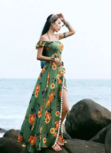 Load image into Gallery viewer, Bohemian Beach Long Skirt with Split Irregular Seaside Halter Strap Print Dress
