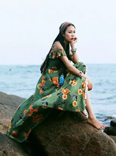 Load image into Gallery viewer, Bohemian Beach Long Skirt with Split Irregular Seaside Halter Strap Print Dress