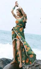 Load image into Gallery viewer, Bohemian Beach Long Skirt with Split Irregular Seaside Halter Strap Print Dress