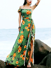 Load image into Gallery viewer, Bohemian Beach Long Skirt with Split Irregular Seaside Halter Strap Print Dress