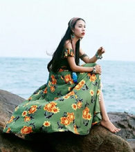 Load image into Gallery viewer, Bohemian Beach Long Skirt with Split Irregular Seaside Halter Strap Print Dress