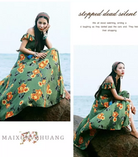 Load image into Gallery viewer, Bohemian Beach Long Skirt with Split Irregular Seaside Halter Strap Print Dress