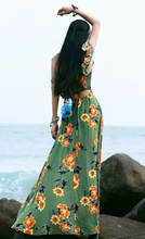 Load image into Gallery viewer, Bohemian Beach Long Skirt with Split Irregular Seaside Halter Strap Print Dress