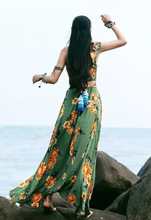 Load image into Gallery viewer, Bohemian Beach Long Skirt with Split Irregular Seaside Halter Strap Print Dress